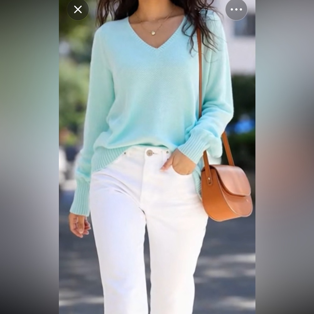 GAP Women's Light Aqua blue green heavy knit Crew Neck Sweater